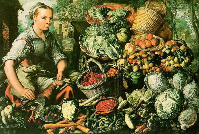 Joachim Beuckelaer Market Woman with Fruits, Vegetables and Poultry Spain oil painting art